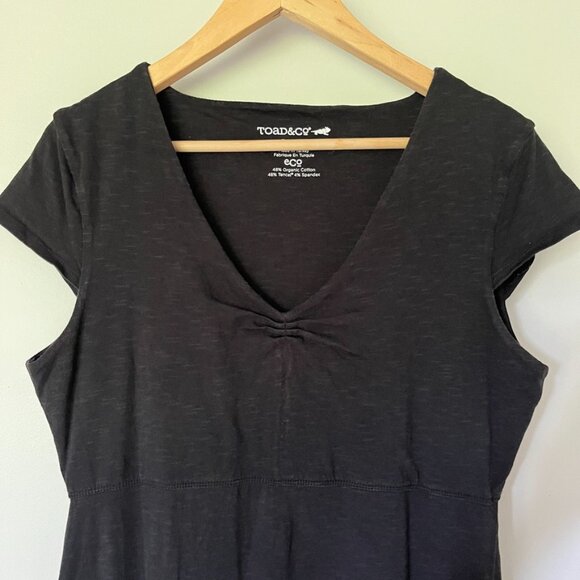 Toad & Co Dress Size Large Rosemarie Cap Sleeve Knee Length Black Organic Cotton - Picture 2 of 10